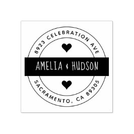 可愛いタイポグラフィ結婚ラウンド差出人住所 ラバースタンプ