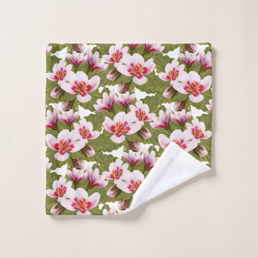 可愛いタイルさくらんぼの花模様 バスタオルセット (ウォッシュタオル)