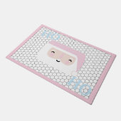 可愛いタイルデザインピンククリスマス ドアマット (アングル)