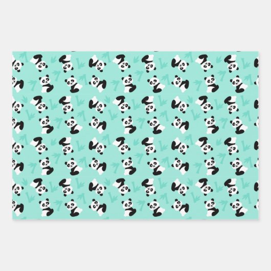 可愛いタイルパンダは動物のパーティー ラッピングペーパーシート (正面3)