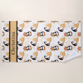 可愛いタイルビーチペンギン名を追加ビーチタオル ビーチタオル (正面)