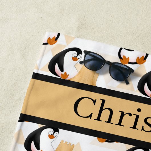 可愛いタイルビーチペンギン名を追加ビーチタオル ビーチタオル (インサイチュ)