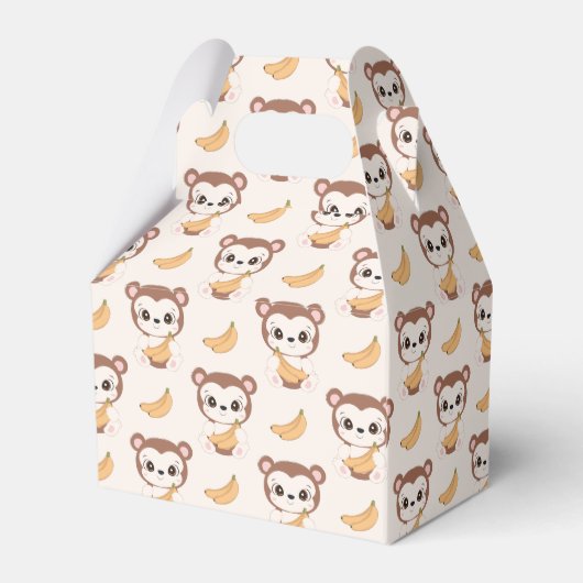 可愛いタイル張りの小さなモンキーパターンパーティー フェイバーボックス (裏面サイド)
