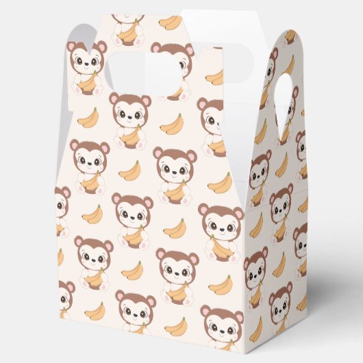 可愛いタイル張りの小さなモンキーパターンパーティー フェイバーボックス (オープン)