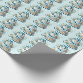 可愛いタイル張りの少年の赤ちゃんシャワーケーキ ラッピングペーパー (角)