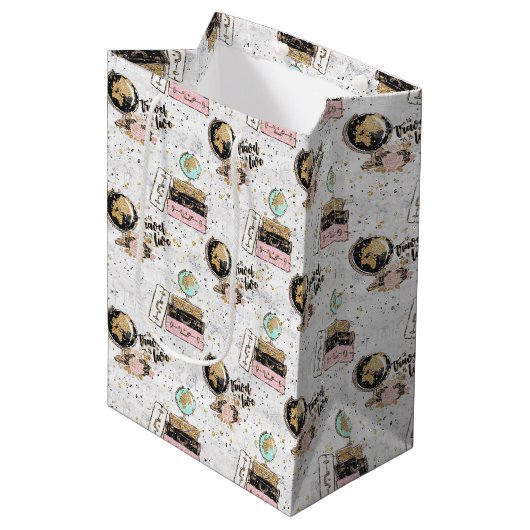 可愛いタイル張りの旅行愛好家のパーティーパターン ミディアムペーパーバッグ (正面アングル)