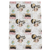 可愛いタイル張りの旅行愛好家のパーティーパターン ミディアムペーパーバッグ (裏面)