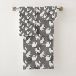 可愛いタイル張りの猫好き バスタオルセット