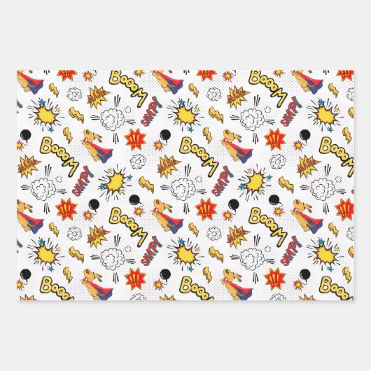 可愛いタイル張りスーパーヒーローのキッズパーティー ラッピングペーパーシート (正面3)