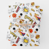 可愛いタイル張りスーパーヒーローのキッズパーティー ラッピングペーパーシート (インサイチュ)