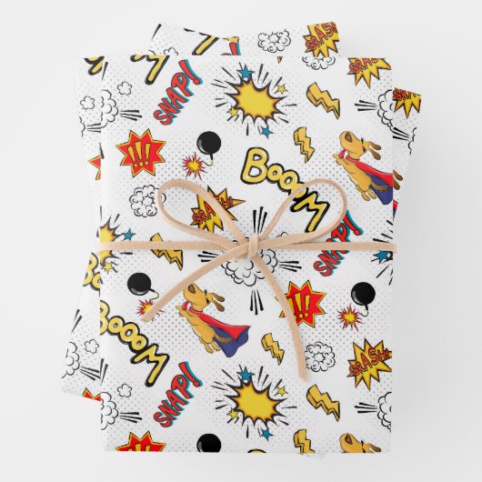 可愛いタイル張りスーパーヒーローのキッズパーティー ラッピングペーパーシート (インサイチュ)