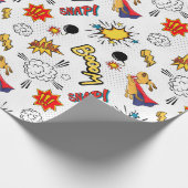 可愛いタイル張りスーパーヒーローのキッズパーティー ラッピングペーパー (角)