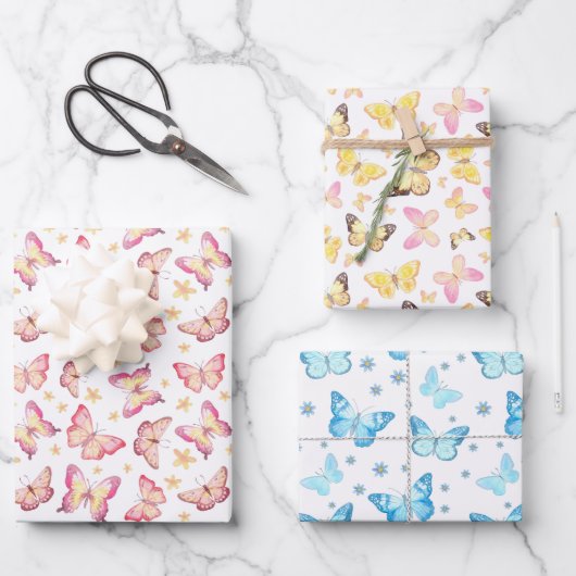 可愛いタイル張りバタフライ模様ラッピング紙シート ラッピングペーパーシート (正面)
