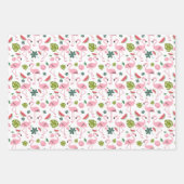 可愛いタイル張りピンクフラミンゴパターン ラッピングペーパーシート (正面3)