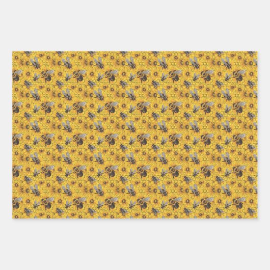 可愛いタイル張り蜂の模様パーティー ラッピングペーパーシート (正面3)