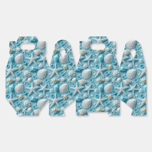 可愛いタイル貝殻パターンビーチパーティー フェイバーボックス (見開き)