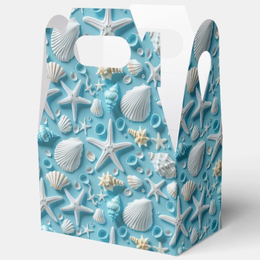 可愛いタイル貝殻パターンビーチパーティー フェイバーボックス (見開き)