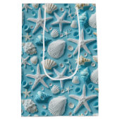 可愛いタイル貝殻パターンビーチパーティー ミディアムペーパーバッグ (裏面)