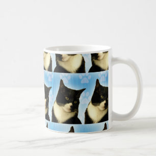 可愛いタキシード猫の青い柄 コーヒーマグカップ