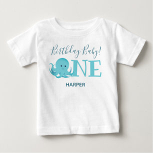可愛いタコ一名第一誕生日ベビーTシャツ ベビーTシャツ