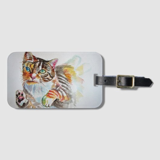 可愛いタビー猫ネコ水彩画荷物タグ ラゲッジタグ (正面横)