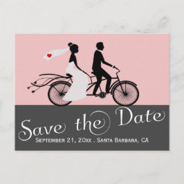 可愛いタンデムバイク新郎新婦結婚の 案内ポストカード