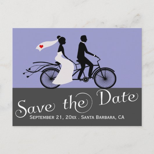 可愛いタンデムバイク新郎新婦結婚の 案内ポストカード (正面)