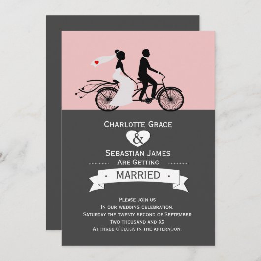 可愛いタンデムバイク新郎新婦結婚のV2 招待状 (正面/裏面)