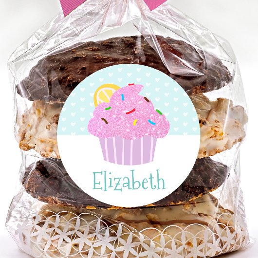 可愛いターコイズのカップケーキモダン甘いネームスクール ラウンドシール