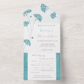 可愛いターコイズの流結婚れが一つの招待状に収まる オールインワン招待状 (内側)