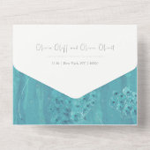 可愛いターコイズの流結婚れが一つの招待状に収まる オールインワン招待状 (裏面)