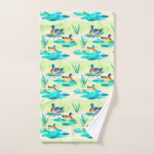 可愛いターコイズダックパターン バスタオルセット (ハンドタオル)