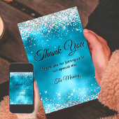 可愛いターコイズフェイクシルバー感謝していグリッターユー カード