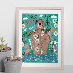 可愛いターコイズブルーのキッズアークのノア子供 ポスター