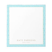 可愛いターコイズ格子模様メモ帳 ノートパッド (正面)