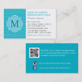 可愛いターコイズ水玉模様とモノグラムガーリー 名刺 (正面/裏面)