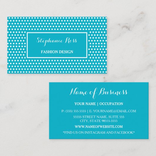 可愛いターコイズ水玉模様ガーリーファッション設計者 名刺 (正面/裏面)