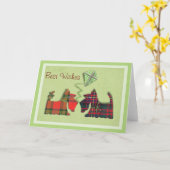 可愛いタータンチェックスコッチドッグ誕生日/ノートカード カード (黄色い花)