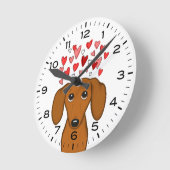 可愛いダシュントとハートウィーナードッグ ラウンド壁時計 (傾斜)