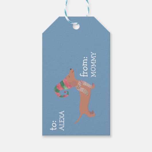 可愛いダシュントの子犬の愛犬クリスマスから ギフトタグ (正面)