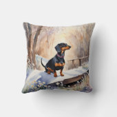 可愛いダシュント冬の雪水色の犬の品種 クッション (裏面)