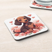 可愛いダシュント子犬の愛 コースター (左側)