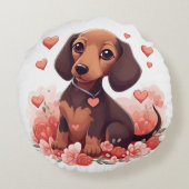 可愛いダシュント子犬ハート ラウンドクッション (裏面)