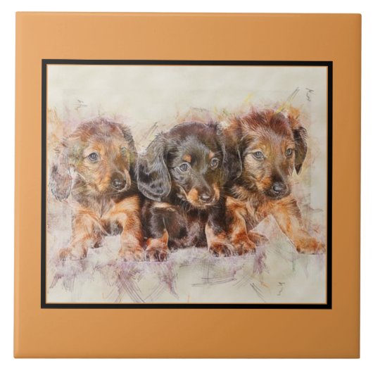 可愛いダシュント子犬ペットラブドッグキープサケ タイル (正面)