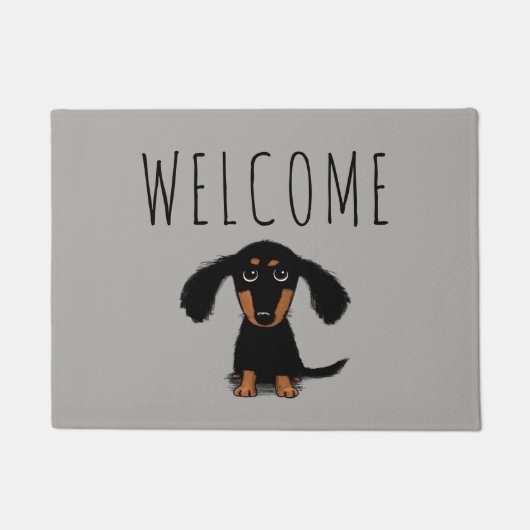 可愛いダシュント子犬 | Wiener Dog Welcome Mat ドアマット (正面)
