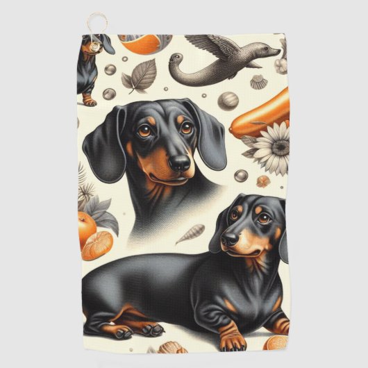 可愛いダシュント模様 ゴルフタオル (正面)