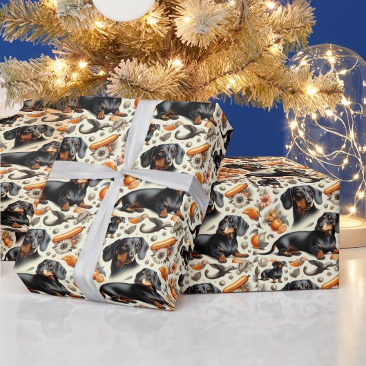 可愛いダシュント模様 ラッピングペーパー (クリスマス)