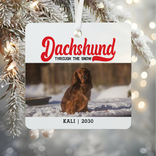 可愛いダシュント犬のクリスマス写真カスタム写真 メタルオーナメント