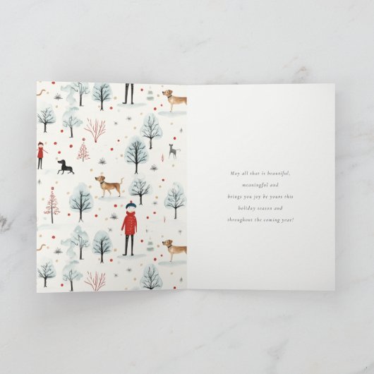 可愛いダシュント犬の毛皮と明るいクリスマス シーズンカード (内部)