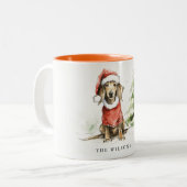 可愛いダシュント犬の毛皮と明るいクリスマス ツートーンマグカップ (正面左)
